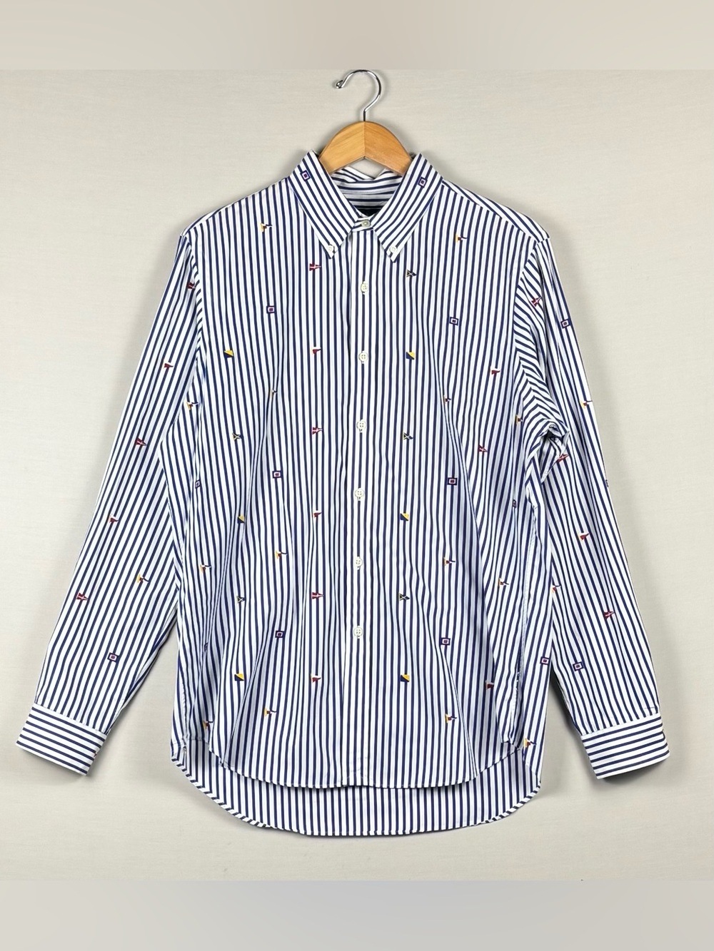 Ralph Lauren Nautical Flag Stripe Button Down Shirt Blue White Men L